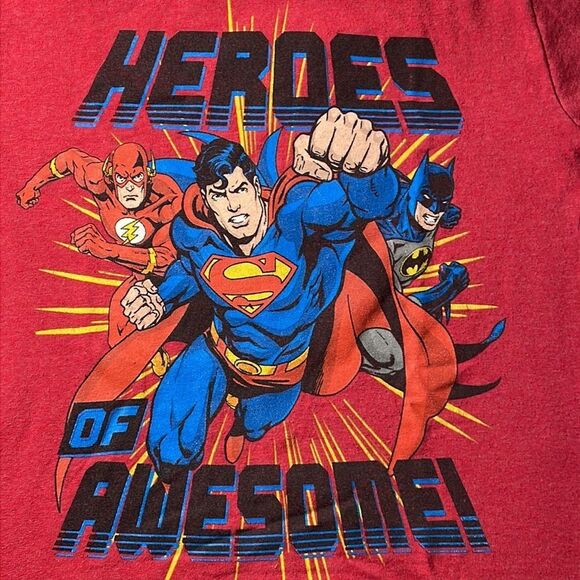 Justice League long red/black thermal sleeves Heroes of Awesome shirt XS 4/5 - Picture 2 of 14